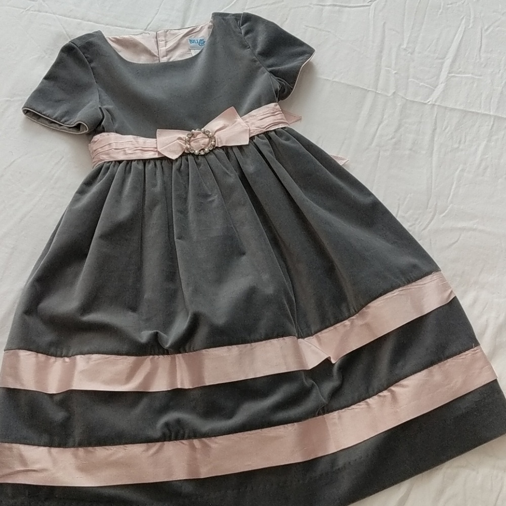 Stunning Gray velvet & pink accented dress